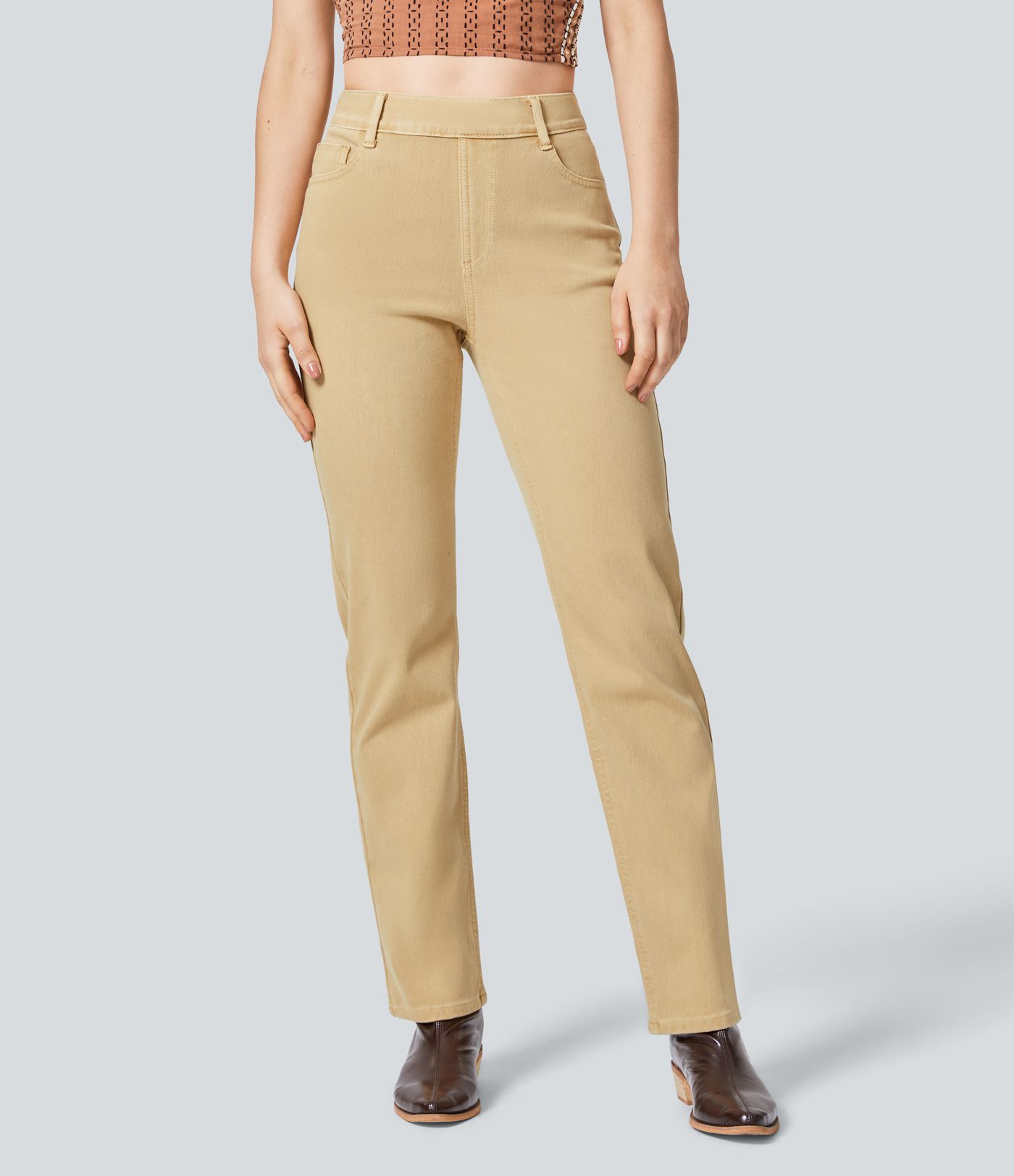 Jeans Halara Flex™ Denim elástico colorido múltiple bolsillo tiro alto pierna recta