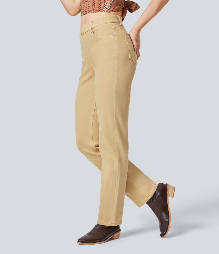 Jeans Halara Flex™ Denim elástico colorido múltiple bolsillo tiro alto pierna recta