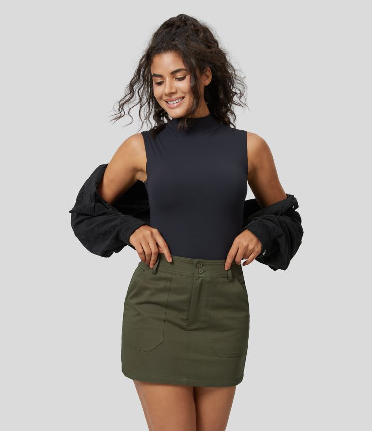 Jupe Cargo en Coton Casual Mini Droite à Taille Haute avec Multiples Poches Jupe Cargo en Coton Casual Mini Droite à Taille Haute avec Multiples Poches