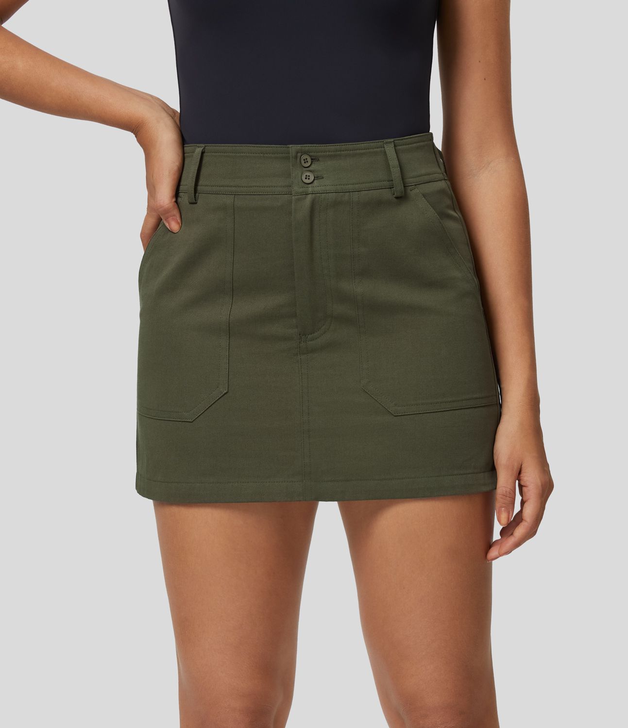 Jupe Cargo en Coton Casual Mini Droite à Taille Haute avec Multiples Poches Jupe Cargo en Coton Casual Mini Droite à Taille Haute avec Multiples Poches