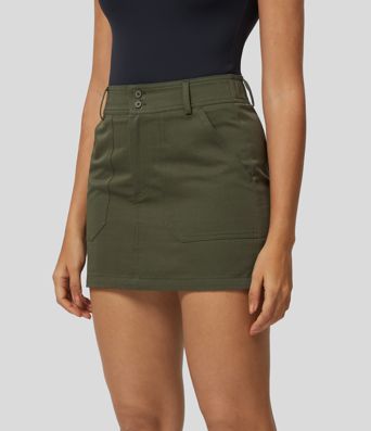 Jupe Cargo en Coton Casual Mini Droite à Taille Haute avec Multiples Poches Jupe Cargo en Coton Casual Mini Droite à Taille Haute avec Multiples Poches