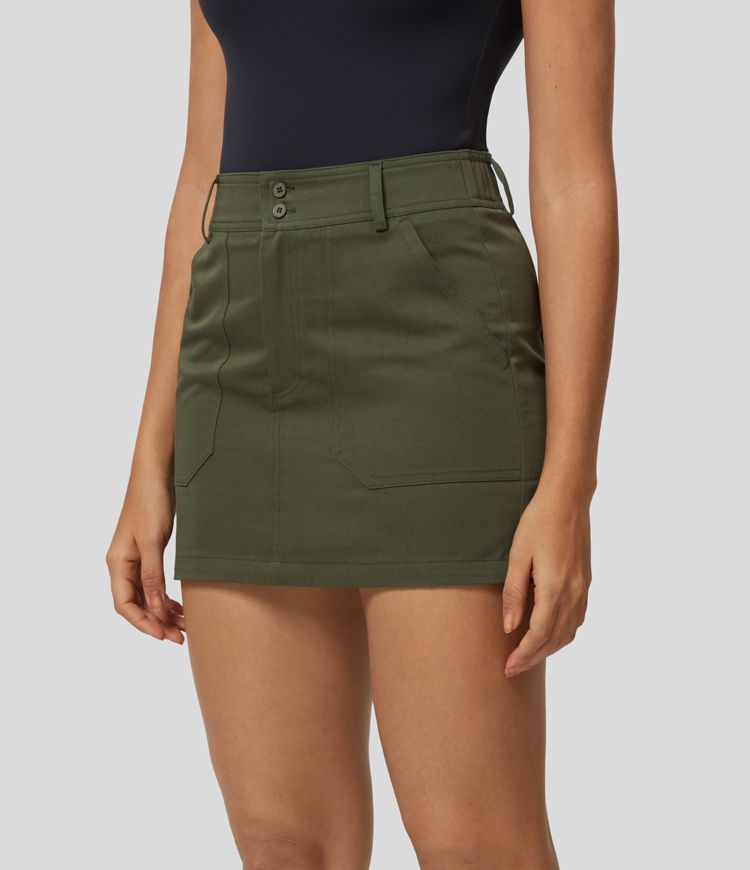 Jupe Cargo en Coton Casual Mini Droite à Taille Haute avec Multiples Poches Jupe Cargo en Coton Casual Mini Droite à Taille Haute avec Multiples Poches