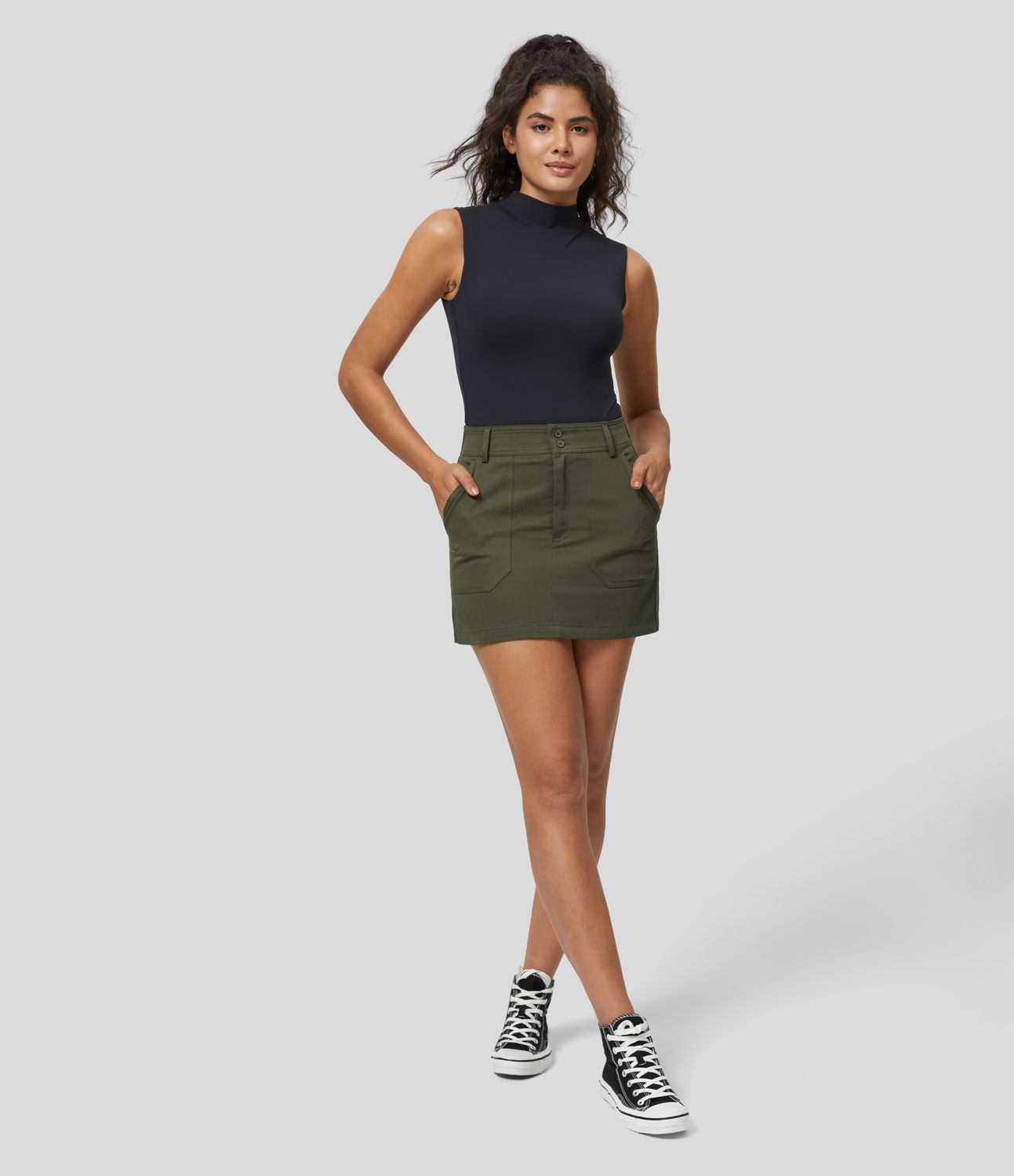 Jupe Cargo en Coton Casual Mini Droite à Taille Haute avec Multiples Poches Jupe Cargo en Coton Casual Mini Droite à Taille Haute avec Multiples Poches
