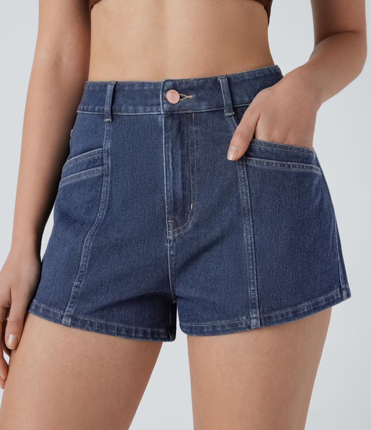 Halara Flex™ High Waisted Zipper Pockets Denim Casual Shorts 2.5''