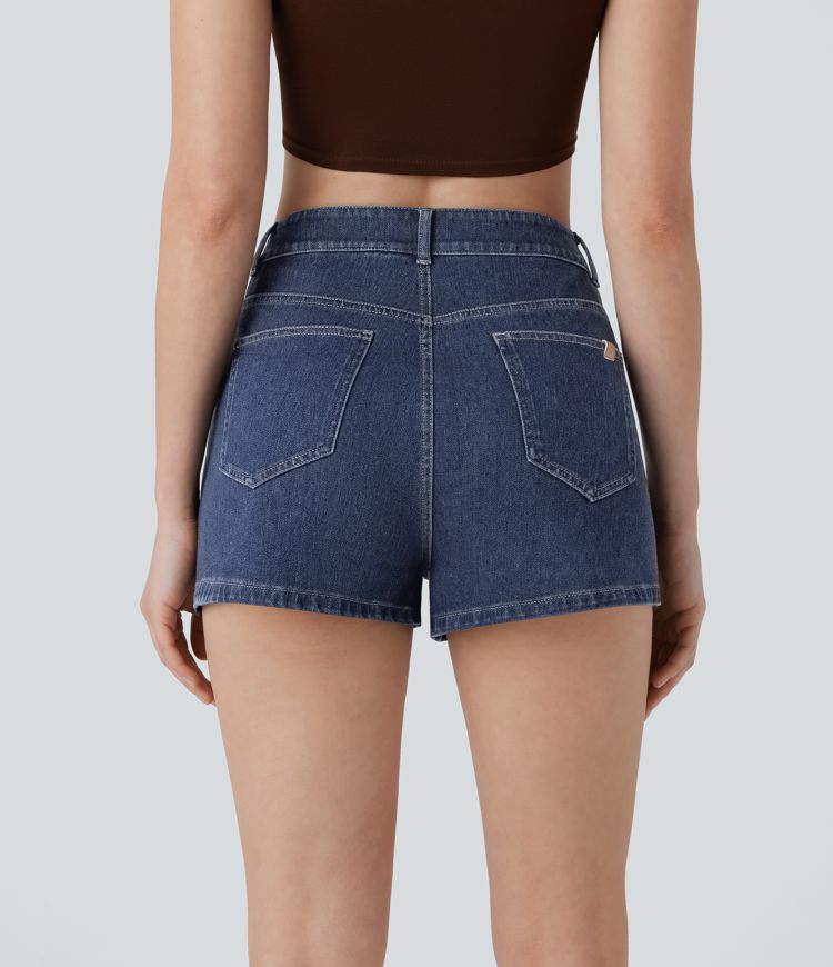 Halara Flex™ High Waisted Zipper Pockets Denim Casual Shorts 2.5''