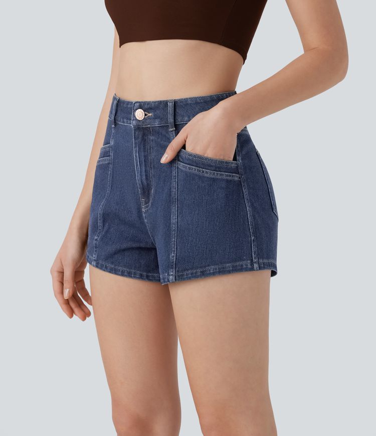 Halara Flex™ High Waisted Zipper Pockets Denim Casual Shorts 2.5''