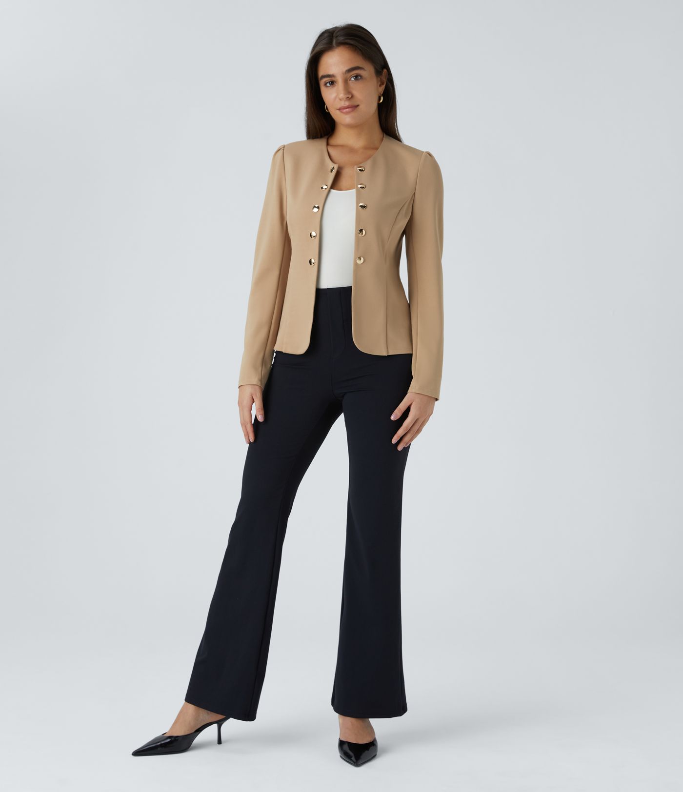 Round Neck Long Sleeve Decorative Slim Work Jacket