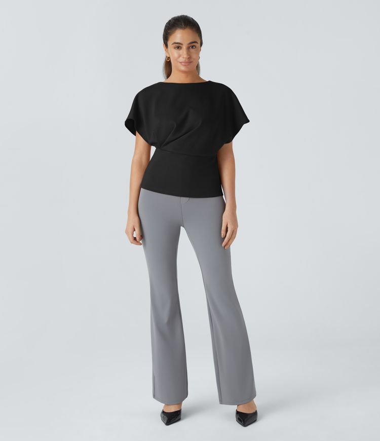 Blusa oficina pliegue manga corta