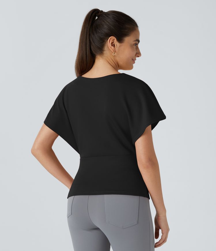 Blusa oficina pliegue manga corta