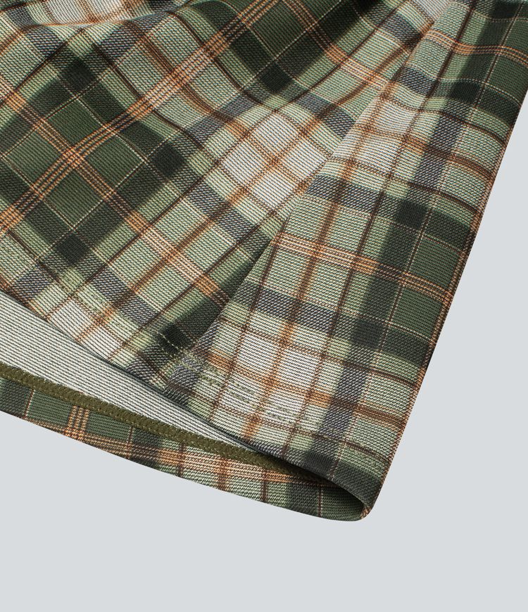 High Waisted 2-in-1 Pocket Plaid Pleated Mini Casual Skirt