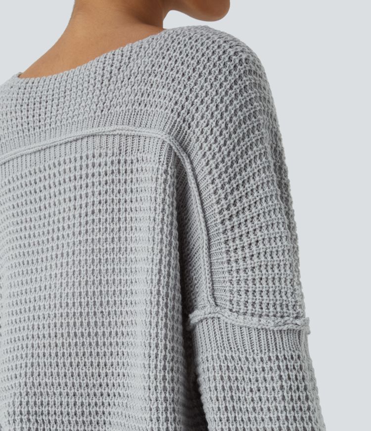 V Neck Long Sleeve Relaxed Casual Jumper