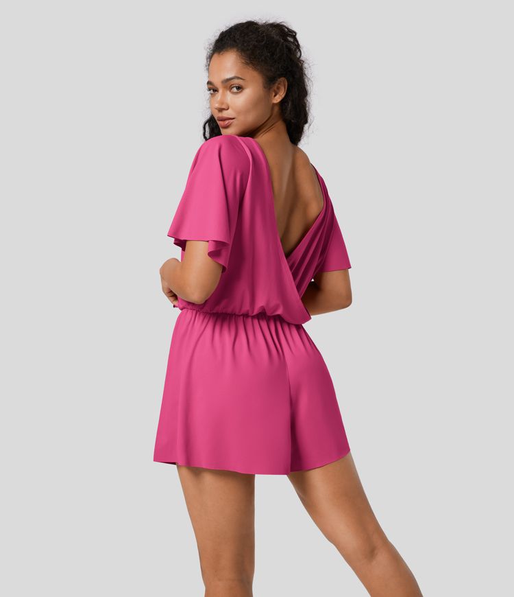 Women’s Backless Ruffle Short Sleeve Dance Romper Halara