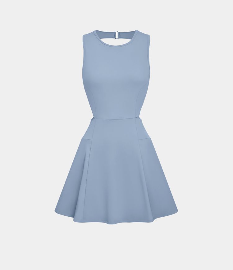 Ärmelloses Rückenband mit Rundhalsausschnitt, rückenfreies 2-in-1-Kleid