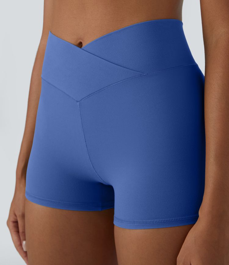 Softlyzero™ Plush Einfarbige Crossover-Yoga-Bikershorts mit hohem Bund, 7,6 cm