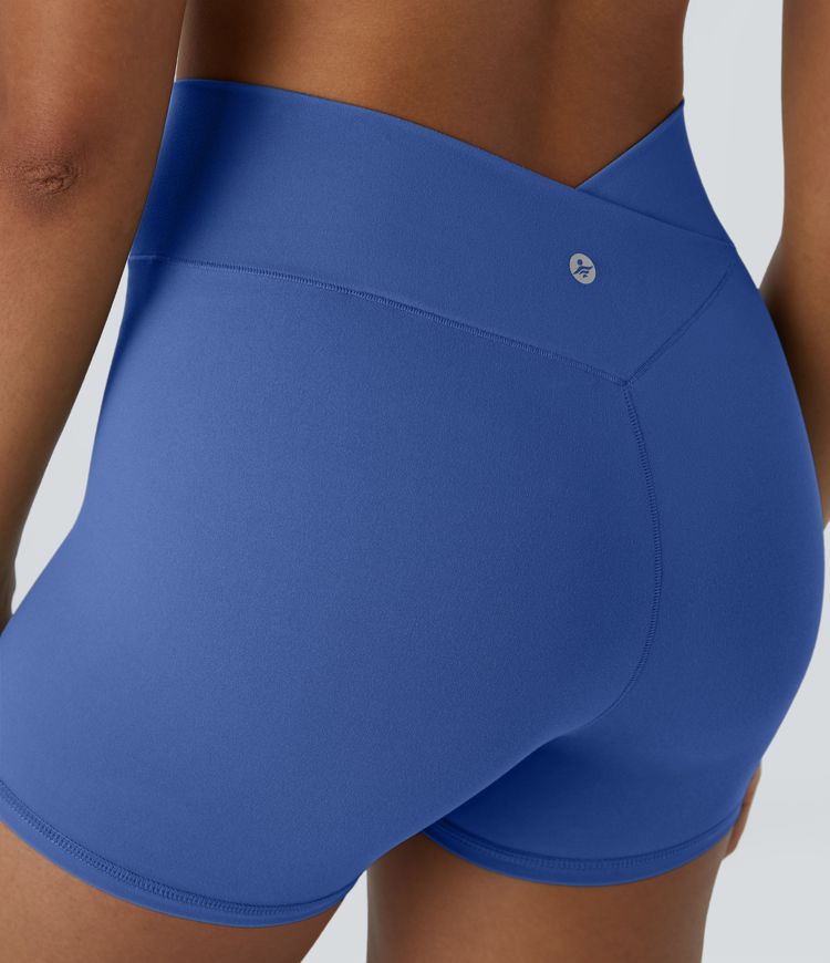 Softlyzero™ Plush Einfarbige Crossover-Yoga-Bikershorts mit hohem Bund, 7,6 cm