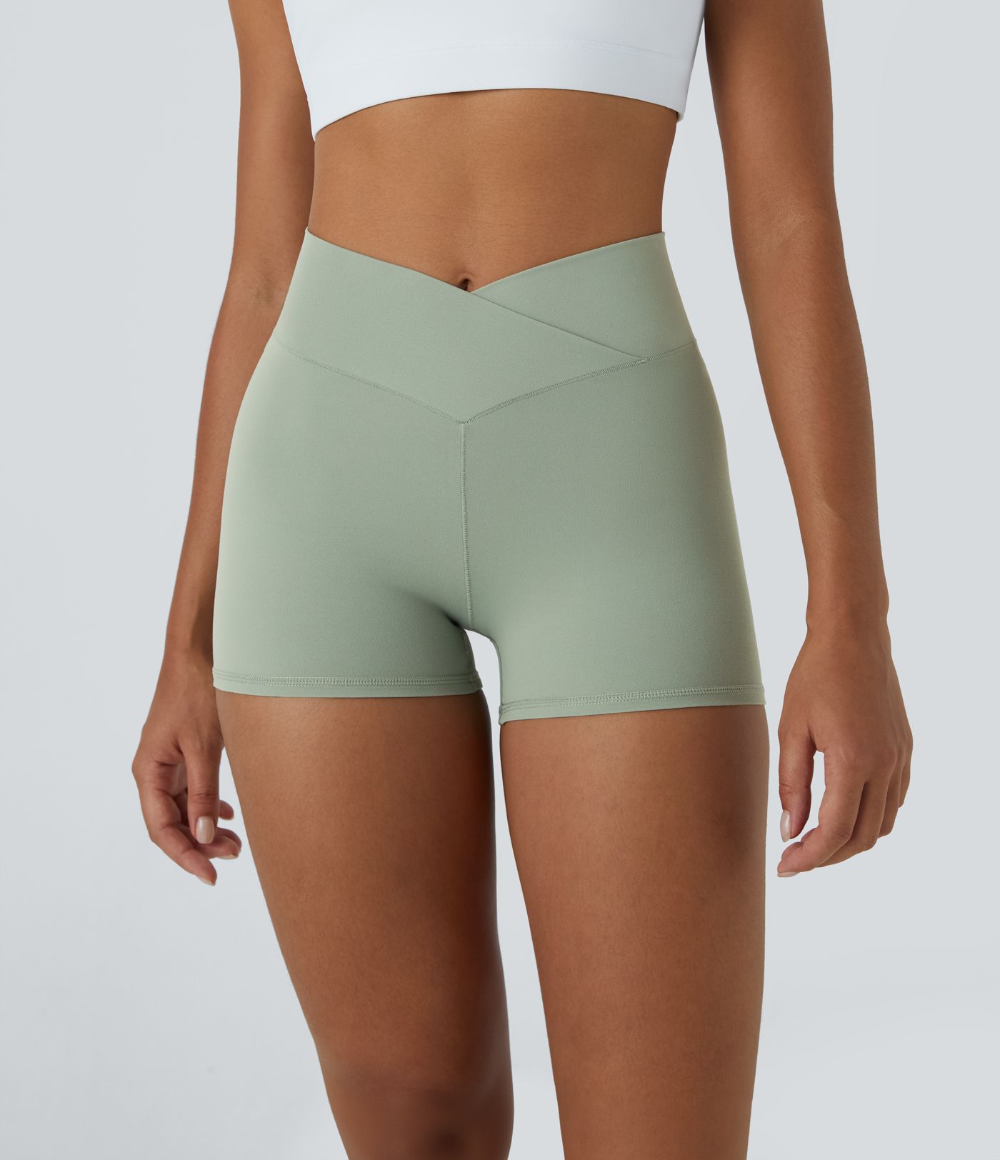 SoftlyZero™ High Waisted Crossover Plain Yoga Biker Shorts 3''-UPF50+
