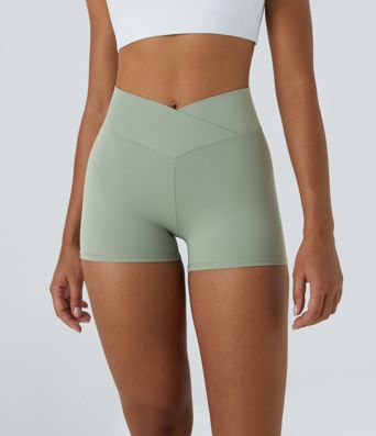 SoftlyZero™ High Waisted Crossover Plain Yoga Biker Shorts 3''-UPF50+