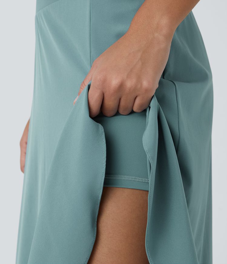 Breezeful™ High Waisted Asymmetric Ruffle Trim Hem 2-in-1 Maxi Quick Dry Casual Skirt