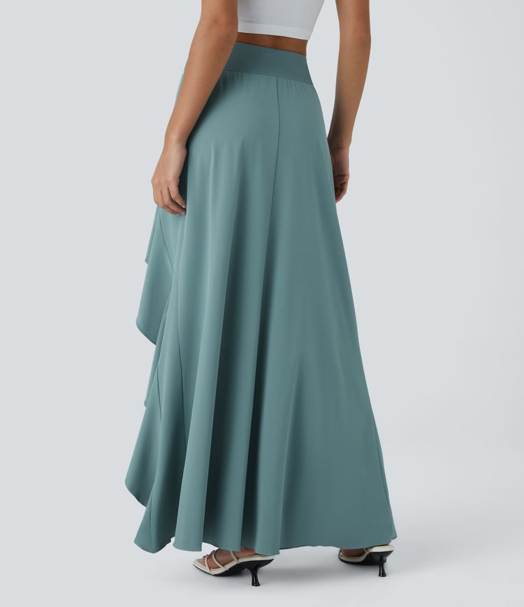 Breezeful™ High Waisted Asymmetric Ruffle Trim Hem 2-in-1 Maxi Quick Dry Casual Skirt