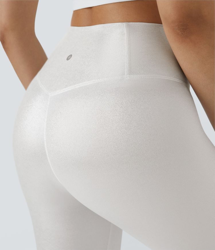 Softlyzero™ Legging Casual en Tissu Enduit avec Poches Arrière Croisées Impression Métallisée Extensibles