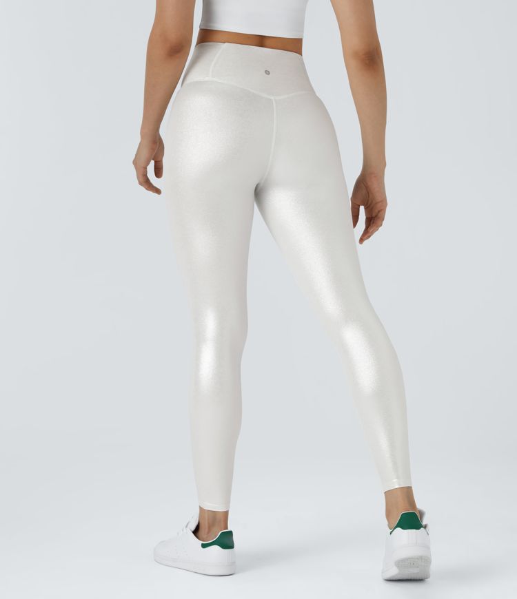 Softlyzero™ Legging Casual en Tissu Enduit avec Poches Arrière Croisées Impression Métallisée Extensibles