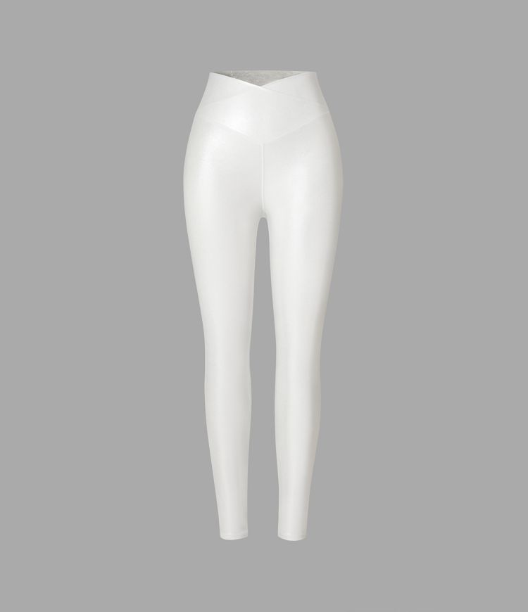 Softlyzero™ Legging Casual en Tissu Enduit avec Poches Arrière Croisées Impression Métallisée Extensibles