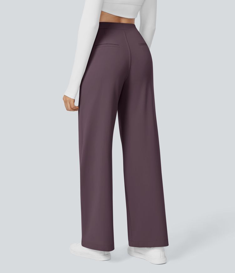  High Waisted Side Pocket Straight Leg Work Pants