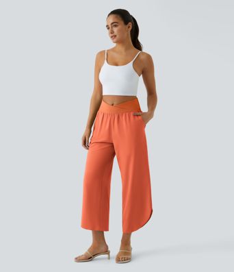 Breezeful™ High Waisted Crossover Quick Dry Resort Pants with Pockets