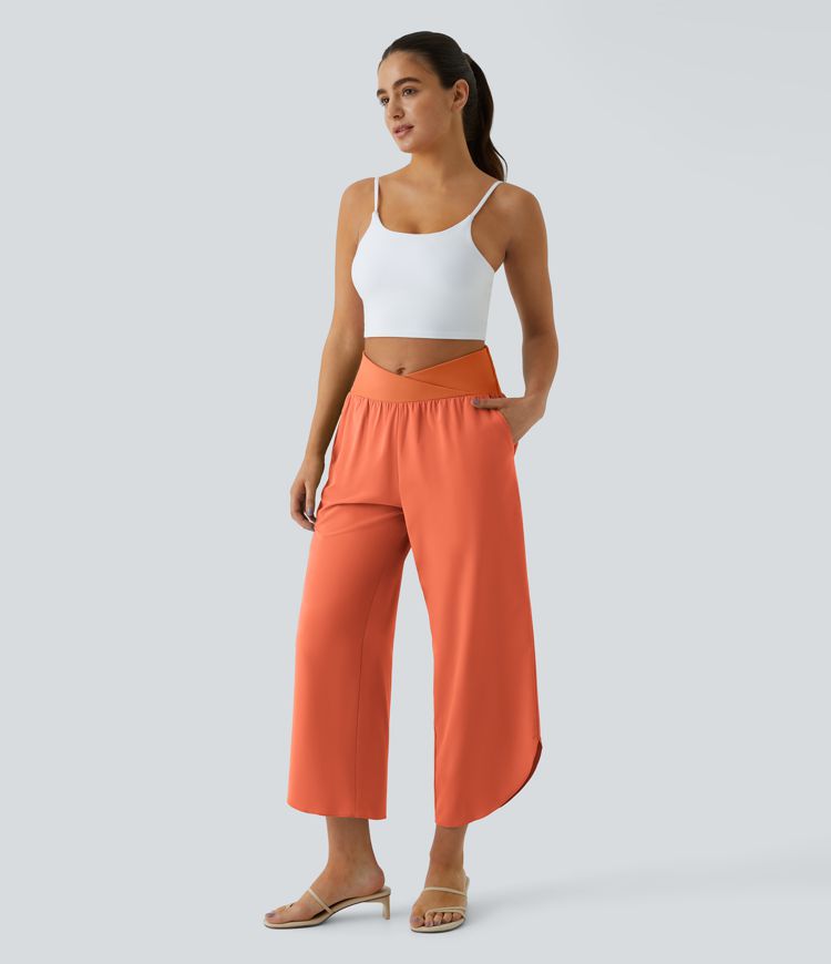 Breezeful™ High Waisted Crossover Quick Dry Resort Pants with Pockets