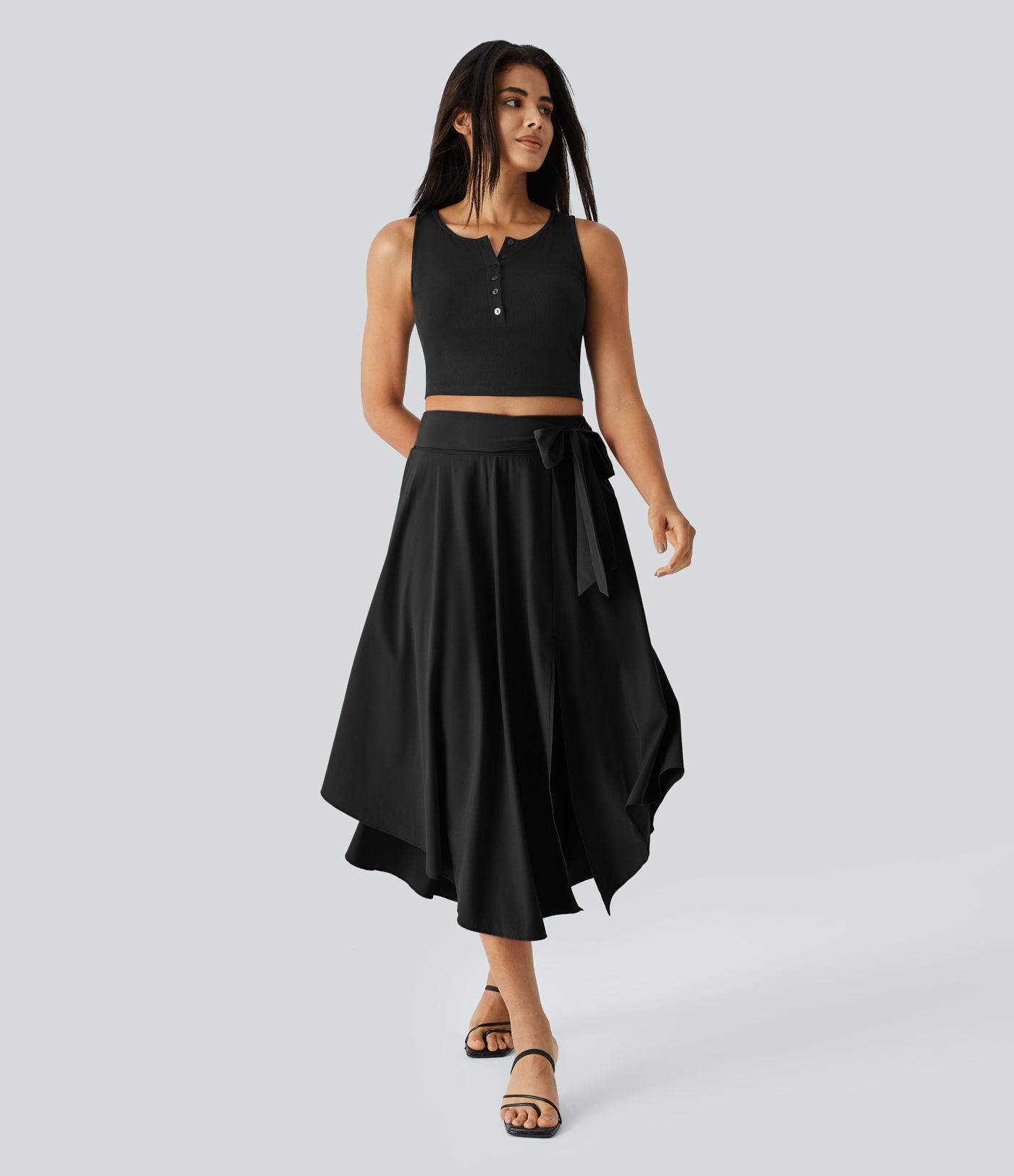 Breezeful™ Jupe Taille Haute Casual Midi Séchage Rapide Fluide Fentes Latérales Nouées 2 en 1 Breezeful™ Jupe Taille Haute Casual Midi Séchage Rapide Fluide Fentes Latérales Nouées 2 en 1