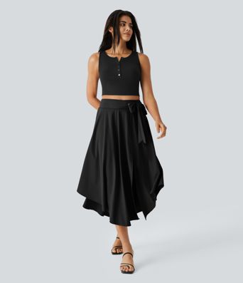 Breezeful™ Jupe Taille Haute Casual Midi Séchage Rapide Fluide Fentes Latérales Nouées 2 en 1 Breezeful™ Jupe Taille Haute Casual Midi Séchage Rapide Fluide Fentes Latérales Nouées 2 en 1