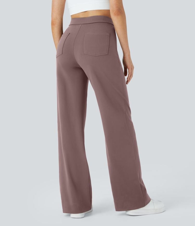 High Waisted with Pockets Straight Leg Stretchy Casual Pants