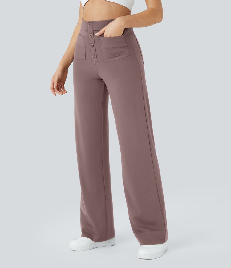 High Waisted with Pockets Straight Leg Stretchy Casual Pants