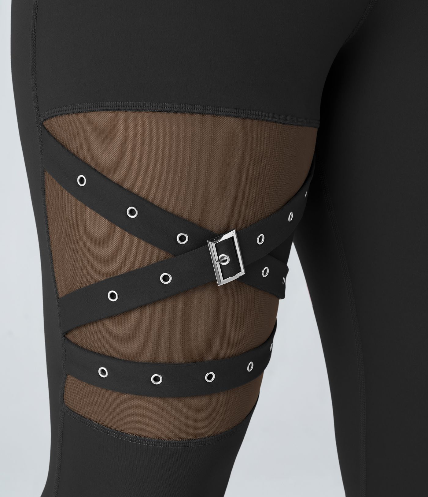 DayStretch High Waisted Crossover Contrast Mesh Decorative Buckle Yoga Plus Size Leggings