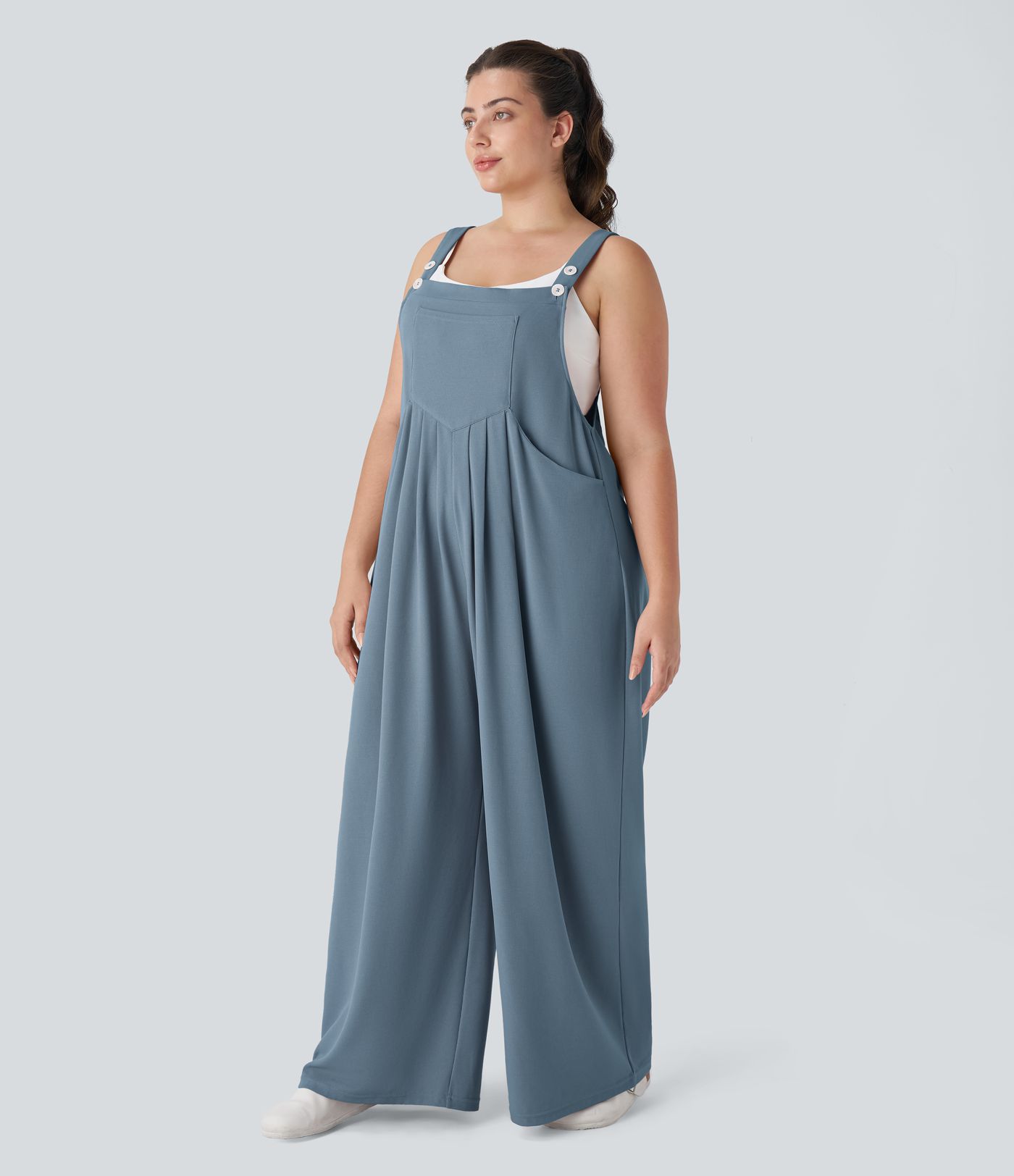 Pockets Waffle Casual Plus Size Overalls