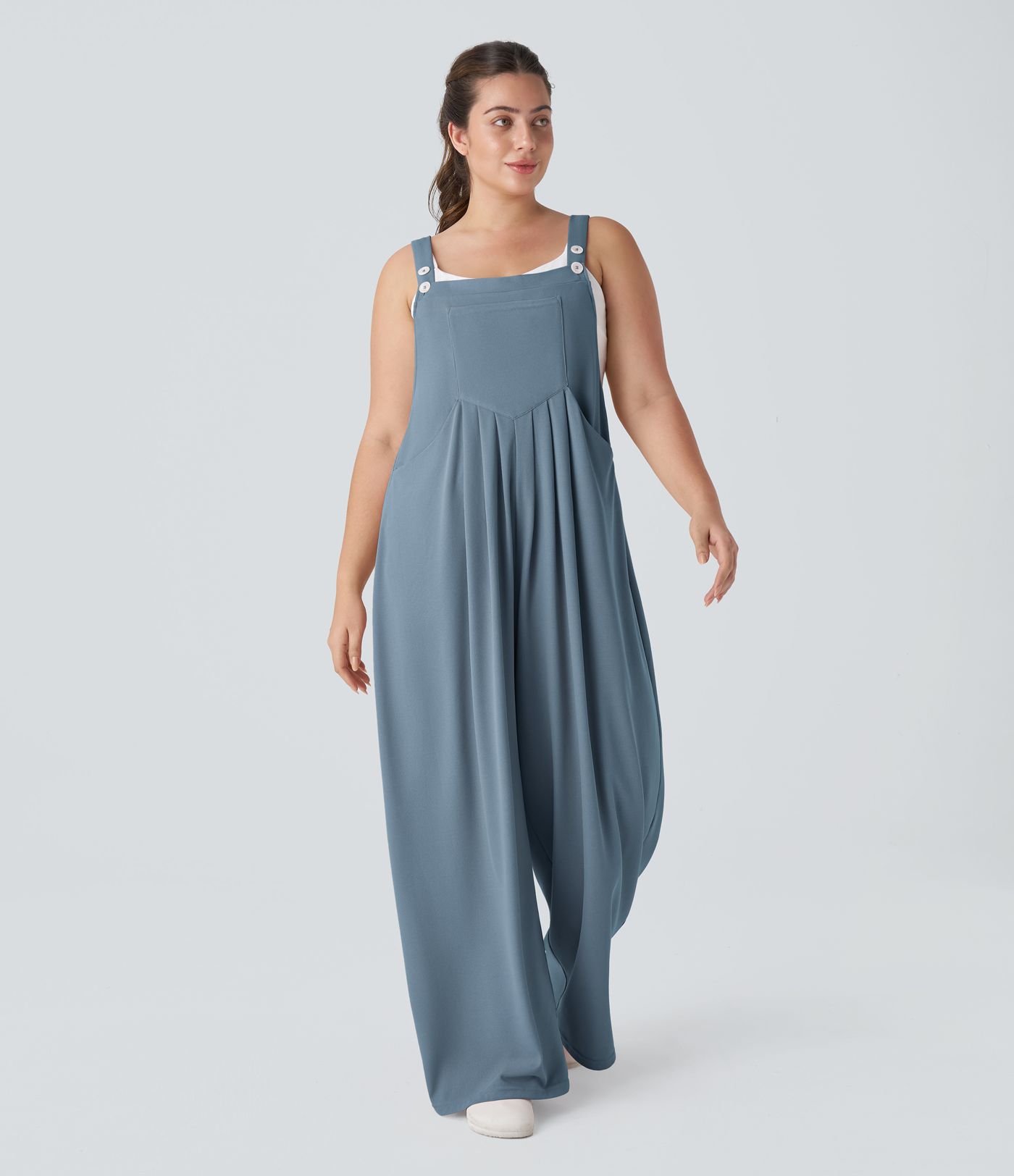 Pockets Waffle Casual Plus Size Overalls