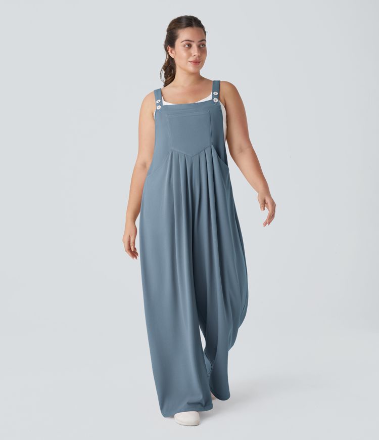 Pockets Waffle Casual Plus Size Overalls