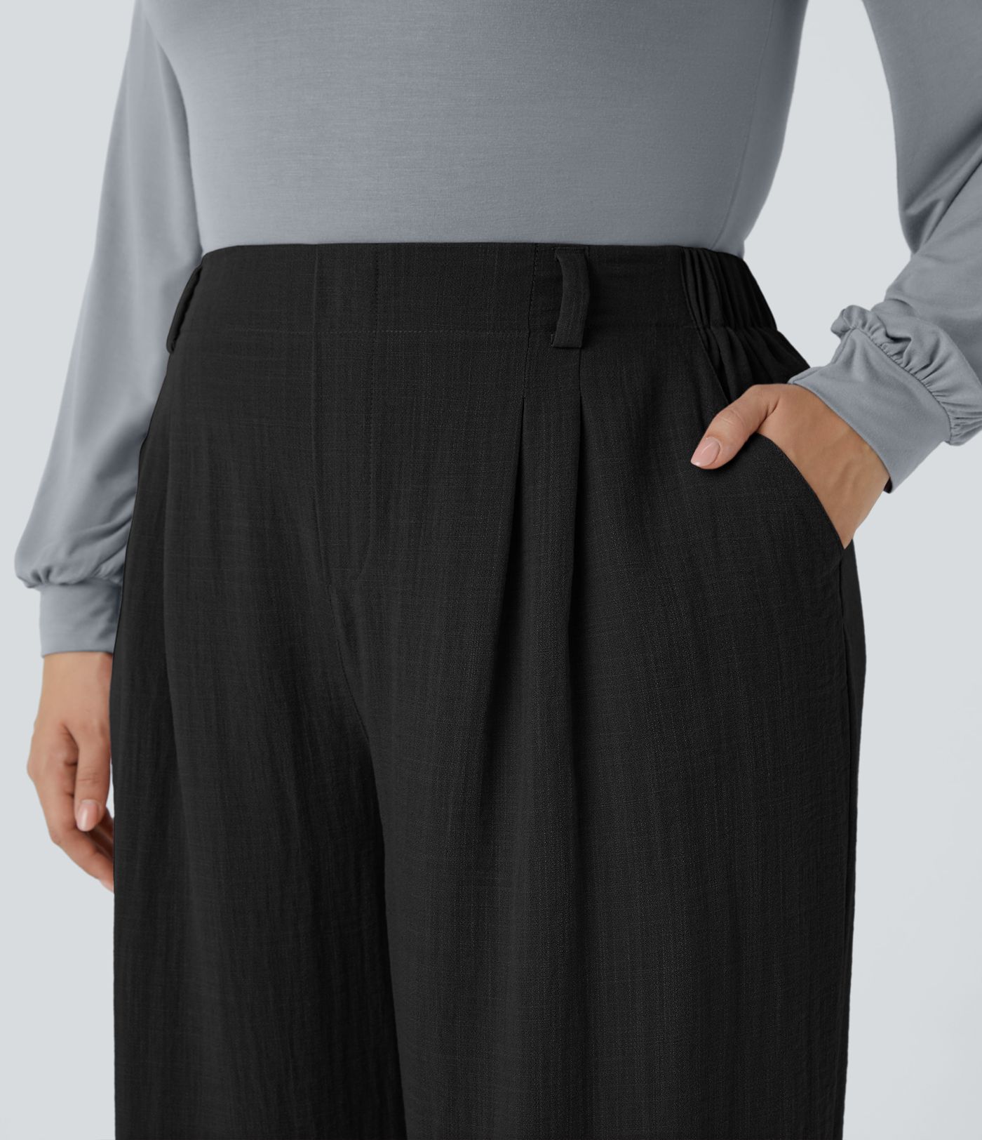 Háir mittismáir víðir rúmgóðir lausir hágæða línlíkir buxur í stærri stærðum