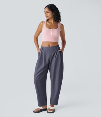 Mid Rise Pocket Barrel Leg Baggy Work Pants