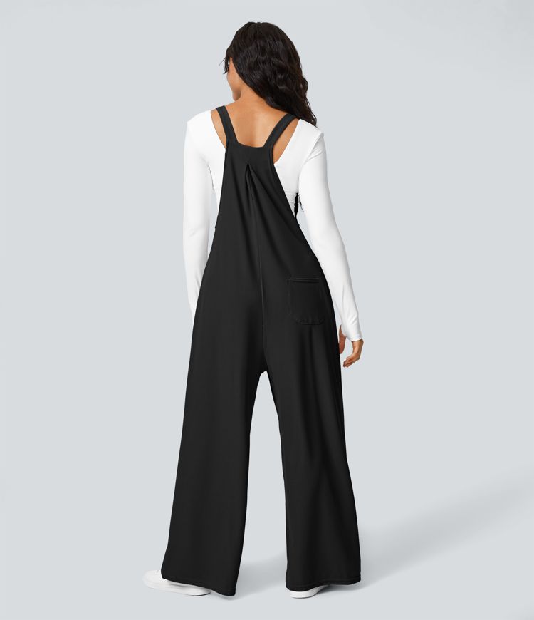 Adjustable Strap Button Multiple Pockets Plicated Waffle Casual Overalls
