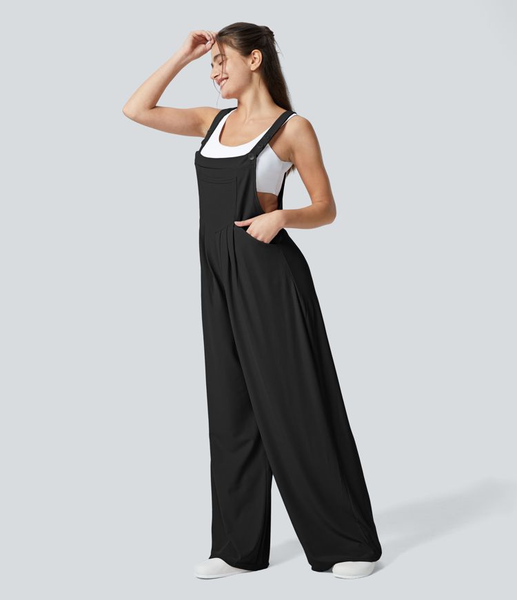 Adjustable Strap Button Multiple Pockets Waffle Casual Overalls