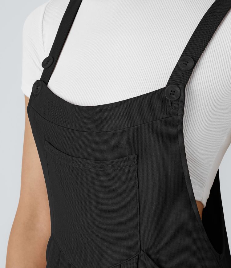 Adjustable Strap Button Multiple Pockets Waffle Casual Overalls