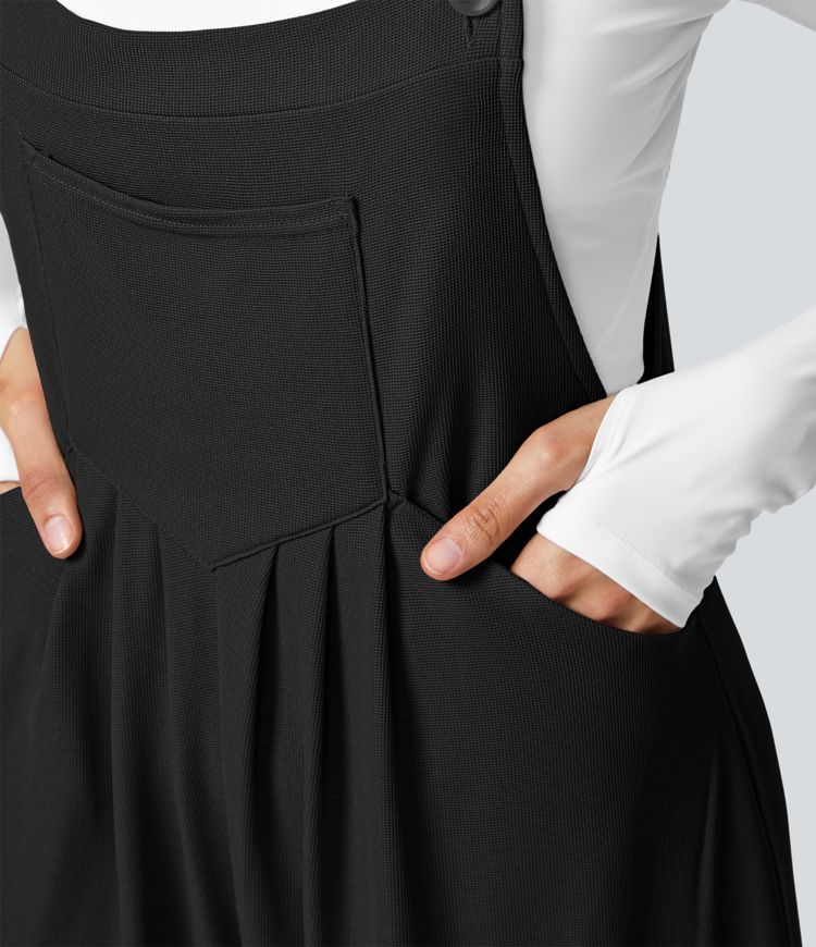 Adjustable Strap Button Multiple Pockets Waffle Casual Overalls