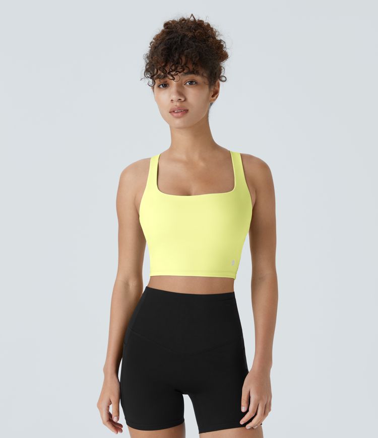 Débardeur yoga court SoftlyZero™ Airy décolleté carré dos nu bretelles croisées toucher frais A-C - UPF50+