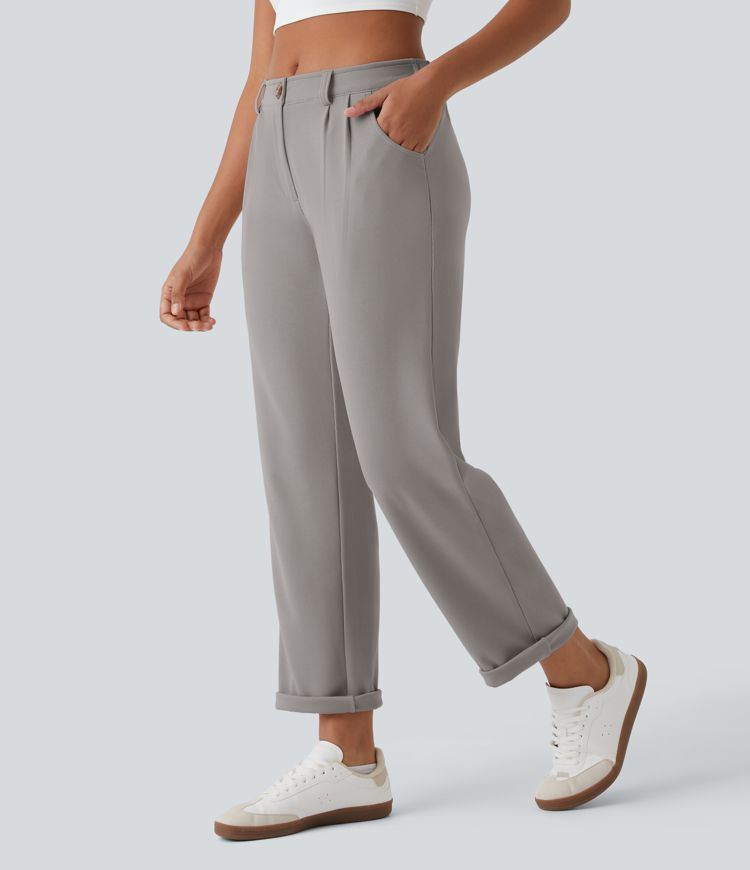 Mid Rise Zipper Pocket Waffle Casual Trousers