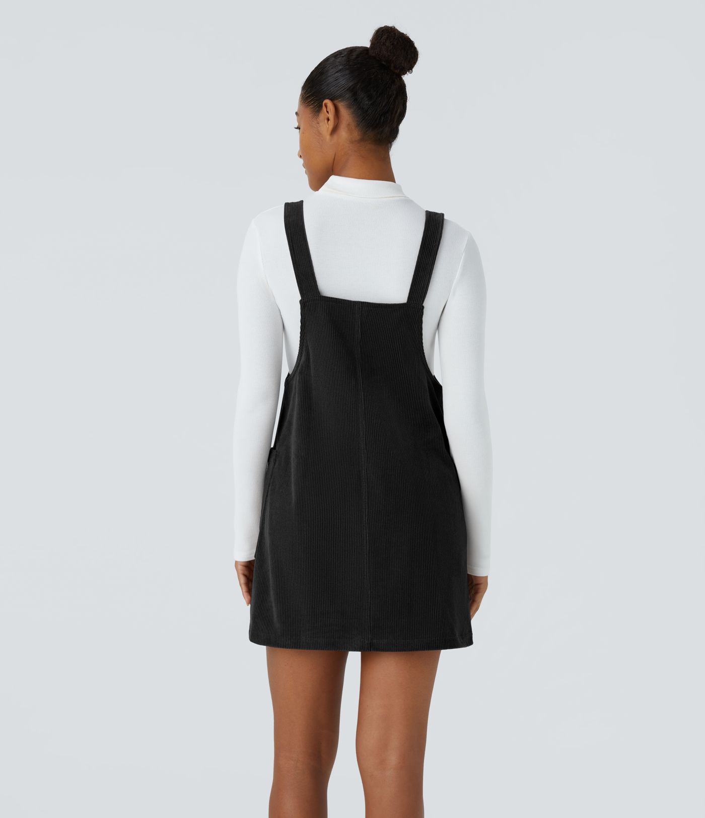 Adjustable Strap Button Side Pocket Corduroy Mini Casual Jumper Dress