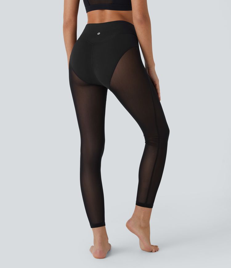 High Waisted 2-in-1 7/8 Sheer Mesh Dance Leggings
