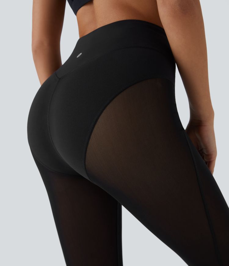 High Waisted 2-in-1 7/8 Sheer Mesh Dance Leggings