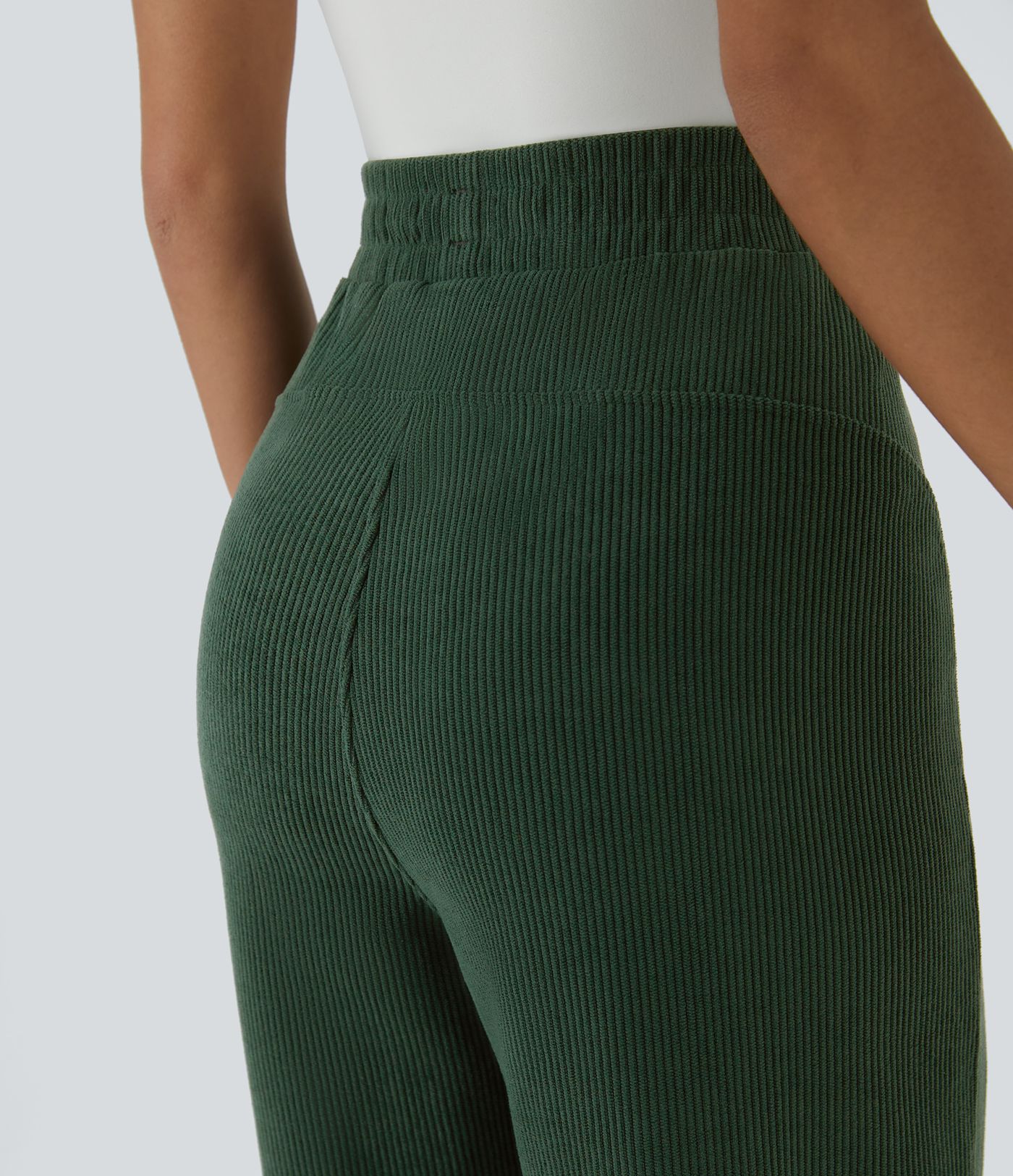 Pantalon de jogging décontracté en velours côtelé à taille haute avec poches latérales