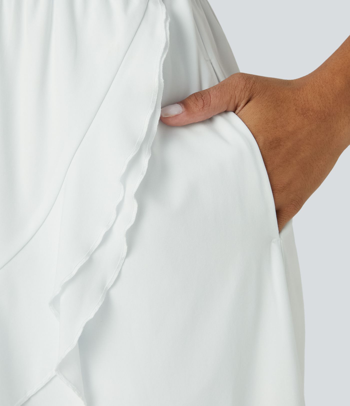 Breezeful™ Vestido midi dama de honor invitada boda fluido cuello V sin espalda abertura bolsillo lateral volante plisado secado rápido